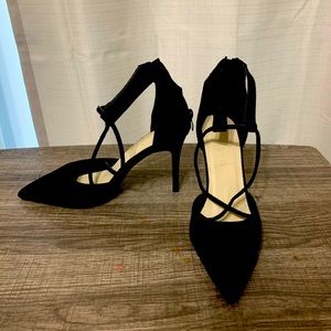 European and American Suede Pointed Cross Toe Strap High Heel Shoes